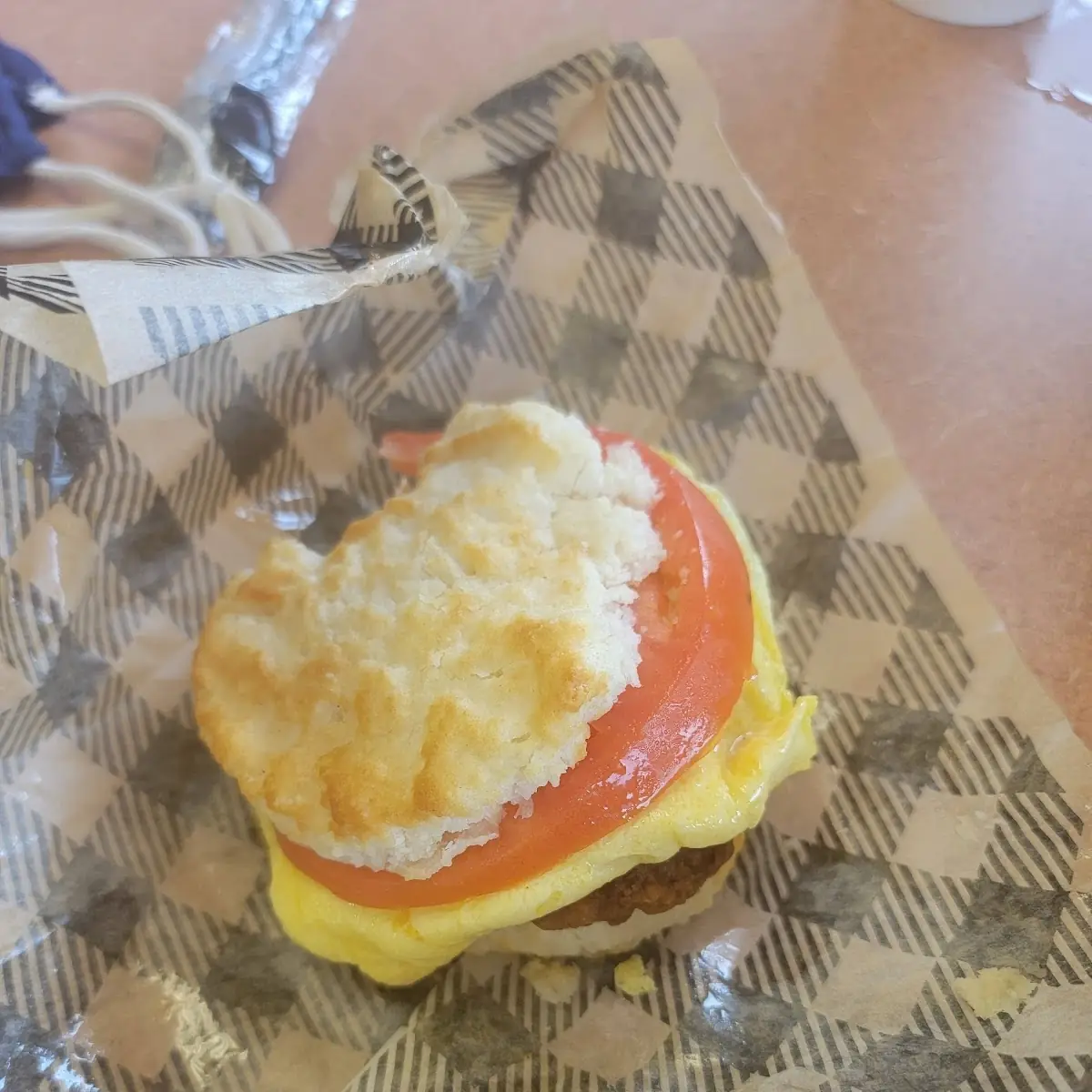 Steak Egg and Tomato Biscuit