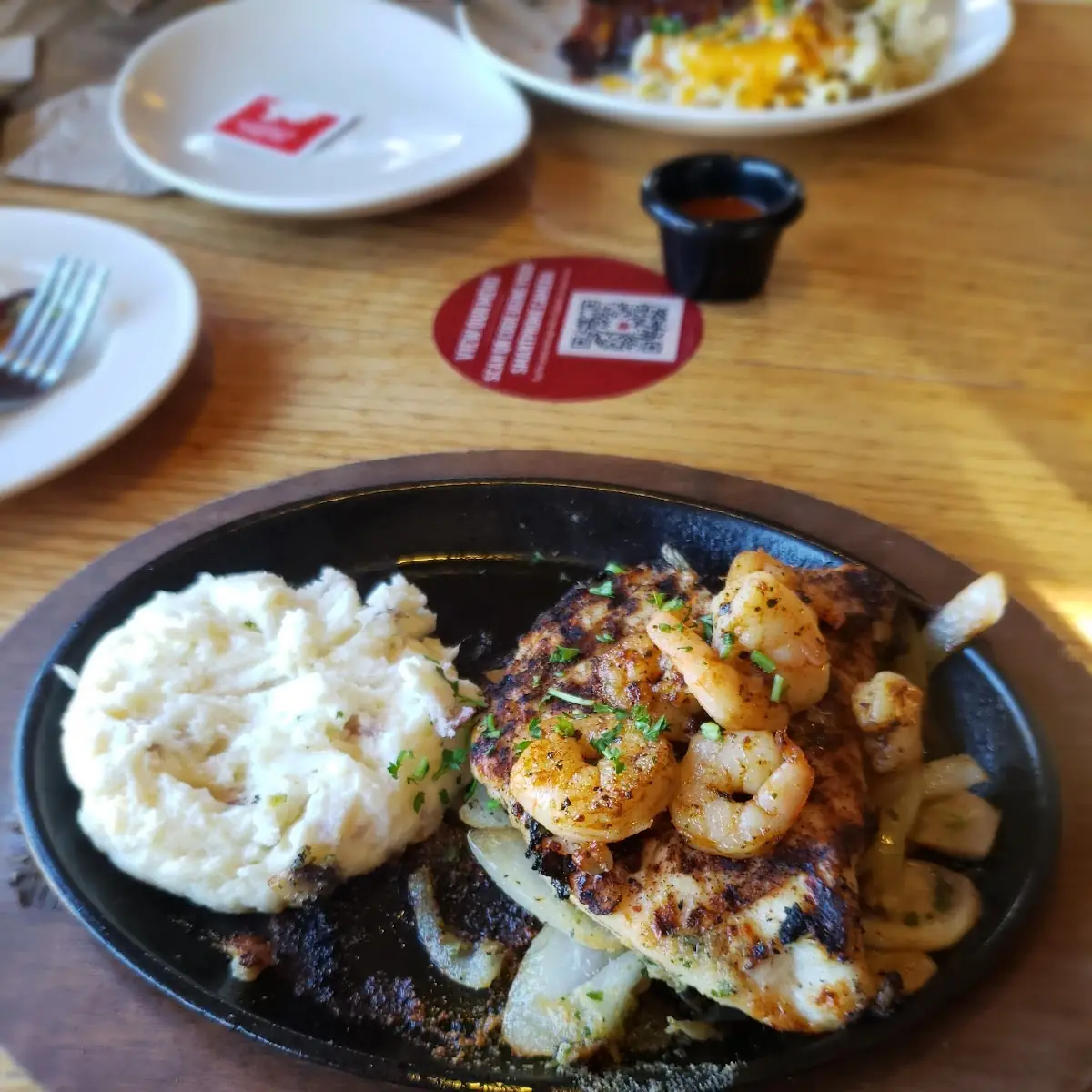 Bourbon Chicken Shrimp with Garlic Mashed Potatoes