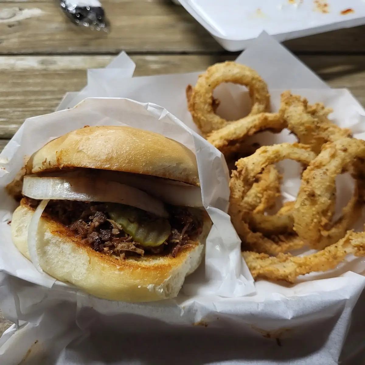 Chopped Brisket Sandwich with Onion Rings