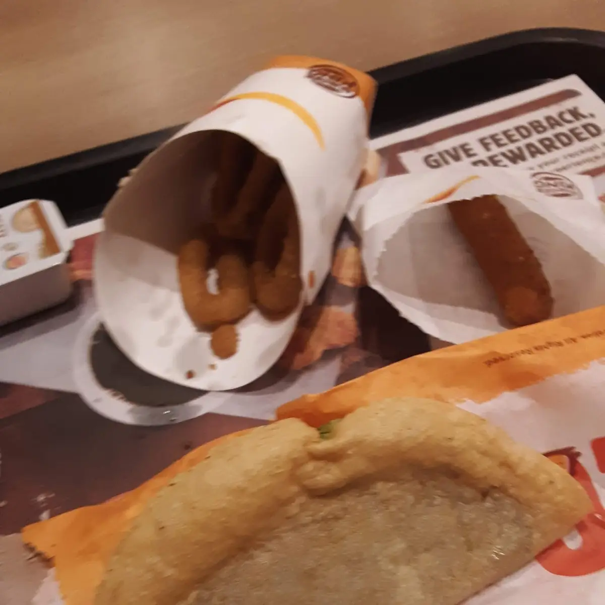 Taco with Onion Rings and Mozzarella Sticks