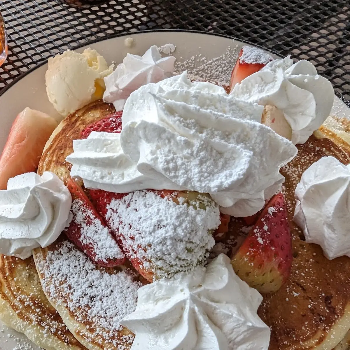 Pancakes with Fresh Strawberries & Whipped Cream