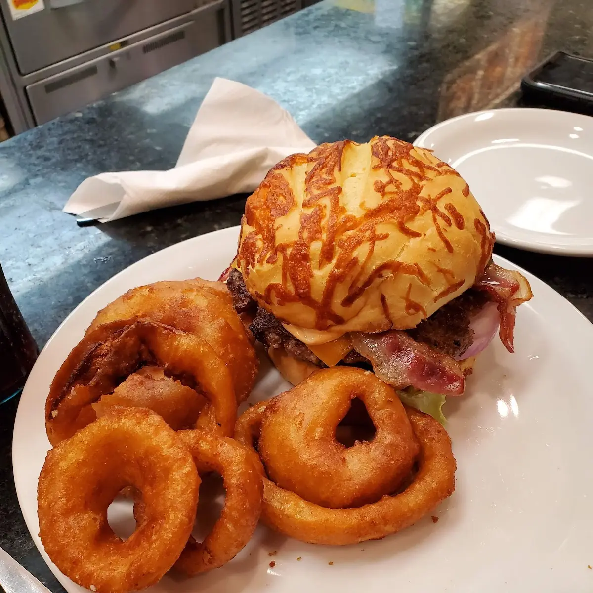 Bacon Cheeseburger with Onion Rings