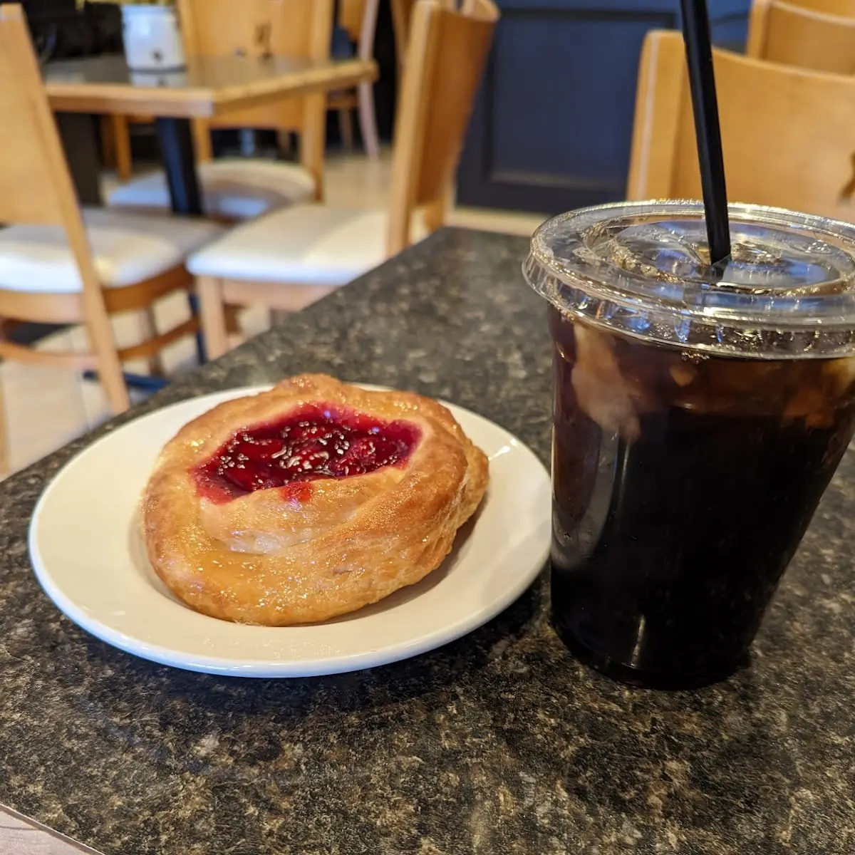 Cherry Pastry and Iced Coffee