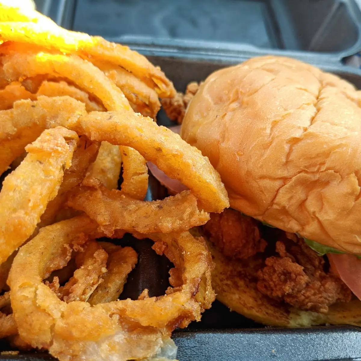 Chicken Finger Sandwich with Onion Rings