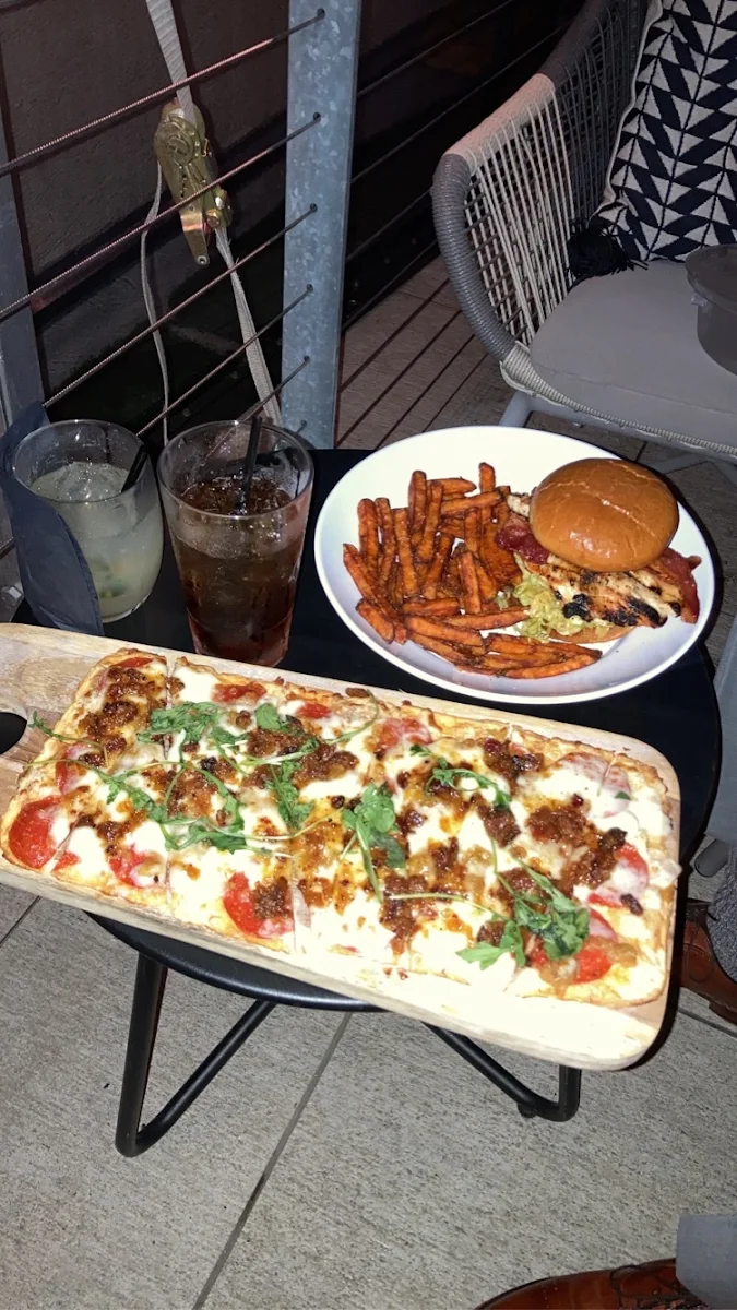 Bacon Jam Flatbread and Chicken Sandwhich