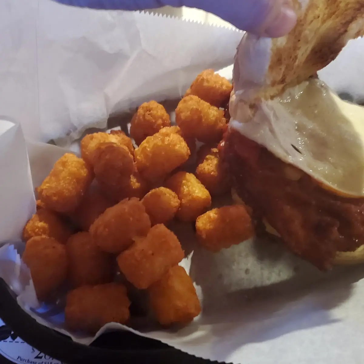 Chicken Parmesan Sandwich with Tater Tots