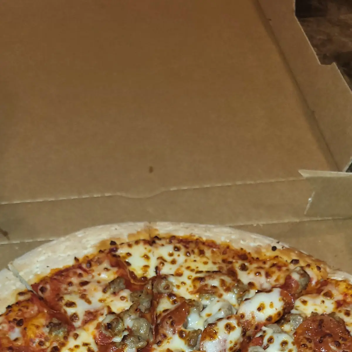 Peperoni with Sausage and Extra Sauce Well Done