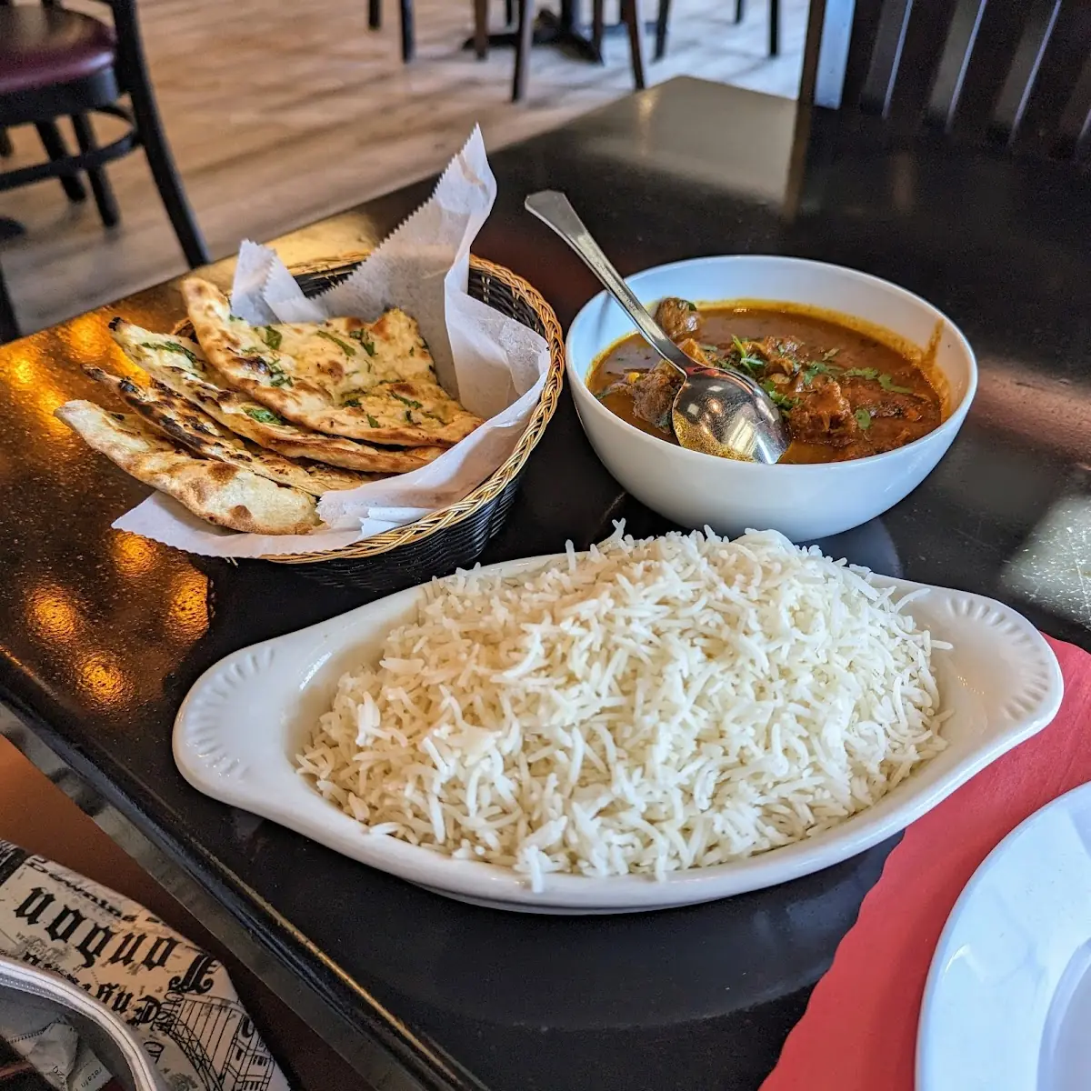 Goat Vindaloo Rice and Naan
