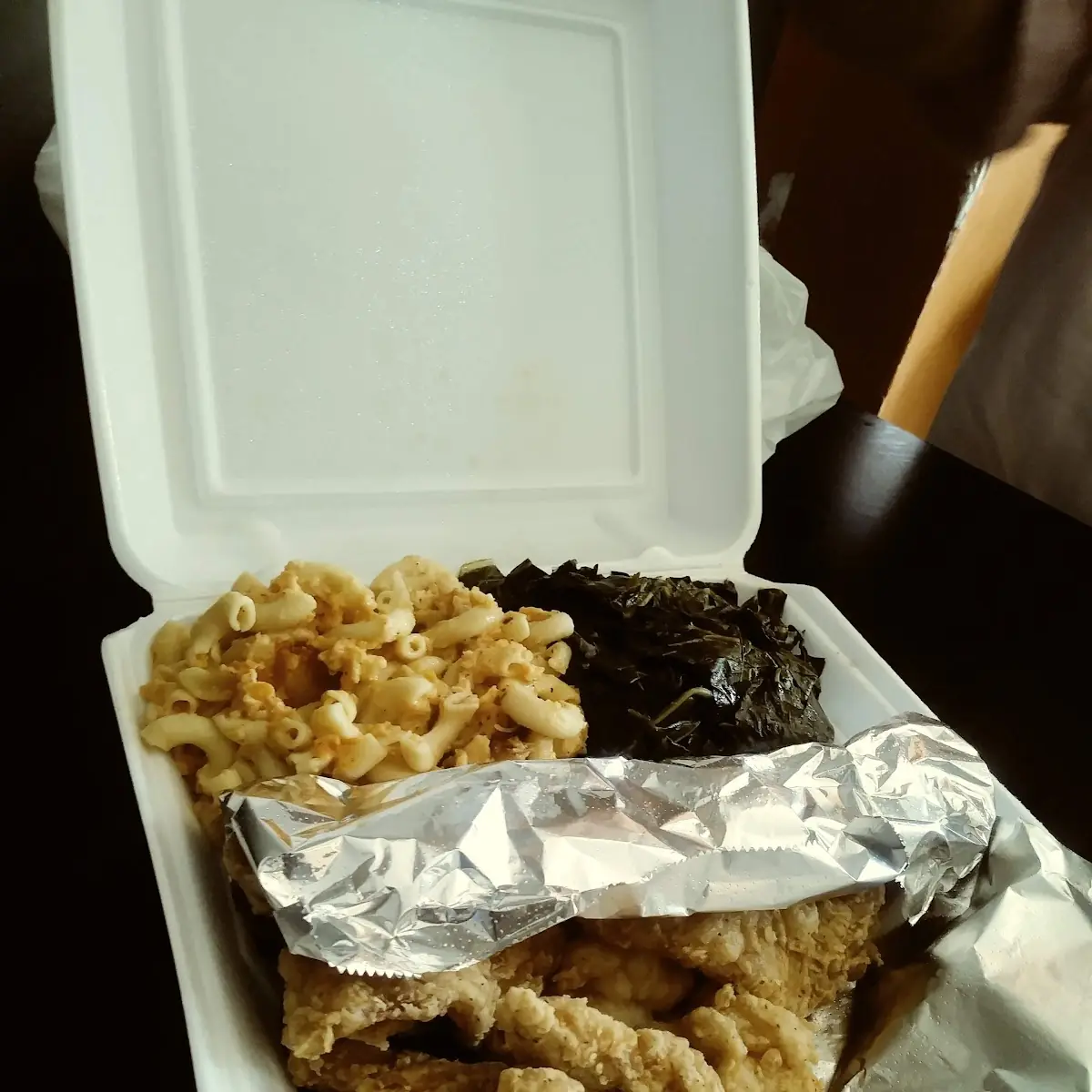 Fried Whiting Mac and Cheese Collard Greens