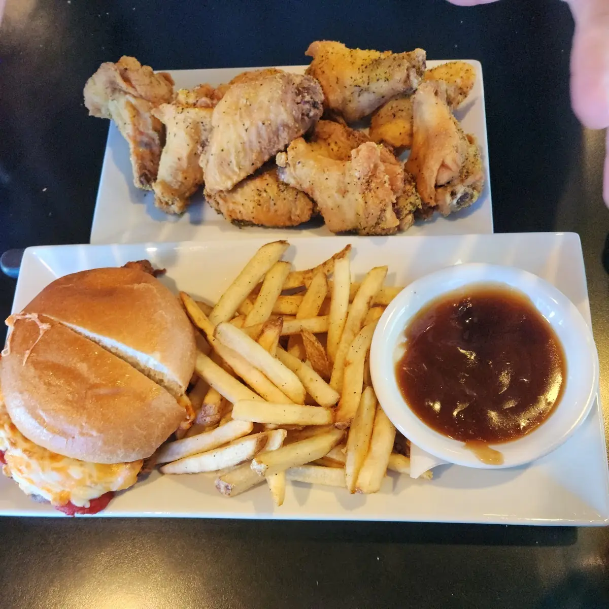 Lemon Pepper Wings and Chicken Parmeson Sandwich with French Fries and Gravy
