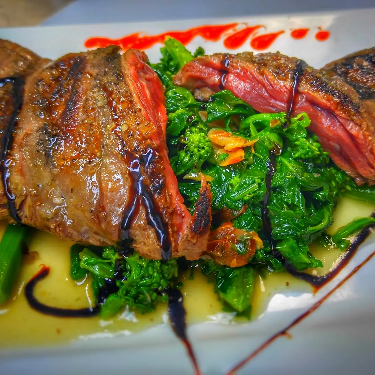 Grilled Skirt Steak over Brócoli Rabe