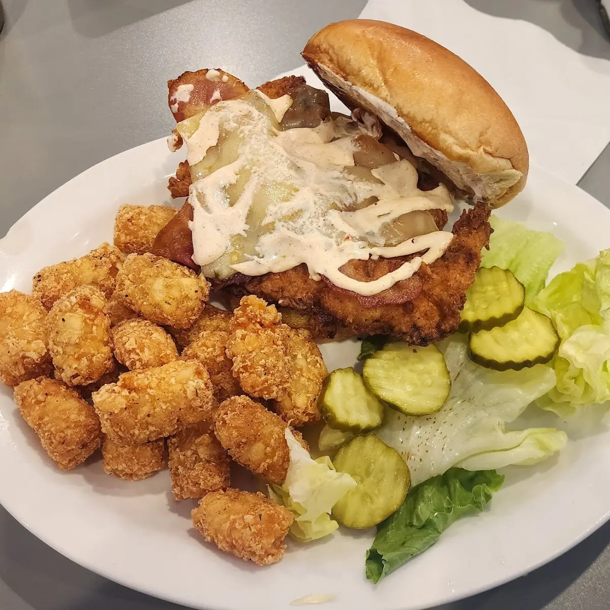 Chicken Sandwich with Tots