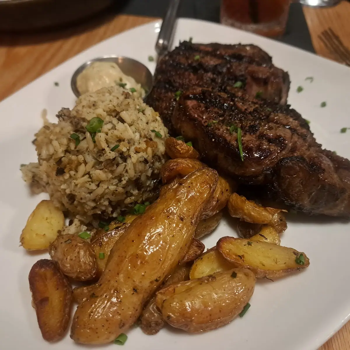Ribeye Steak Potatoes Rice