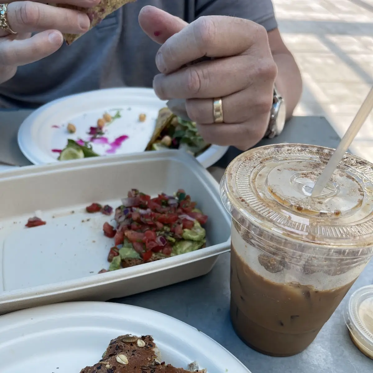 Avocado Toast Chicken Sandwich Combo Iced Cinnamon Coffee