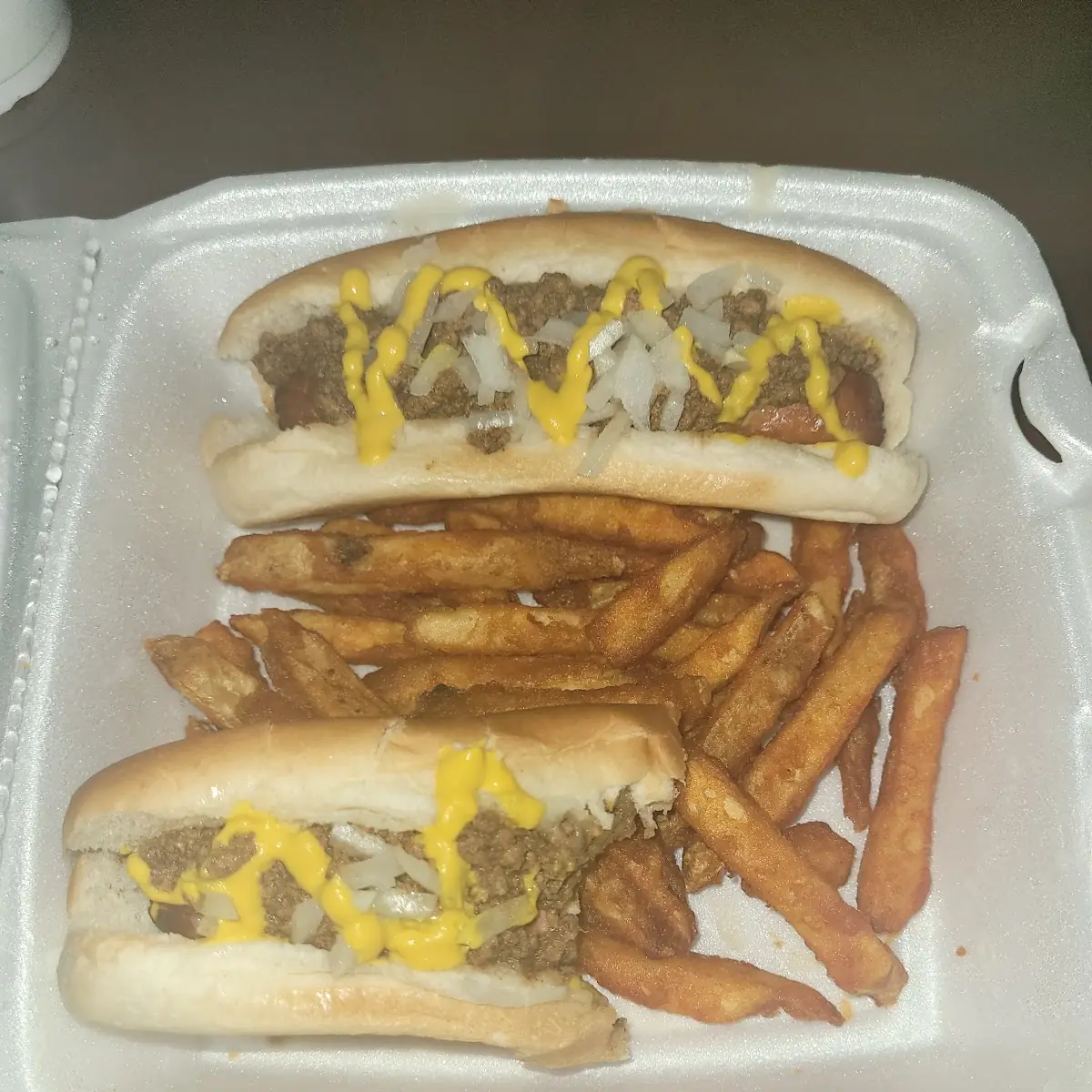 Hot Dog with Mustard Chilli and Onions