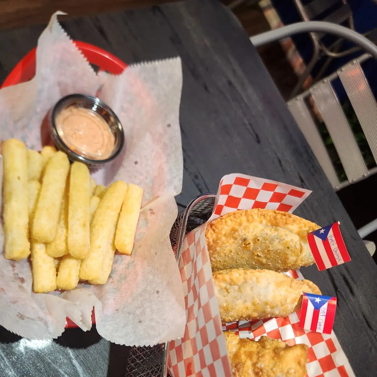 Beeff and Cheese Empanadas Hot Dog with Cheese Empanada and Fried Yuca Fries
