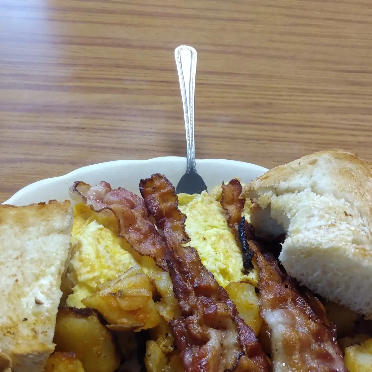 Scrambled Eggs with Home Fries and Bacon