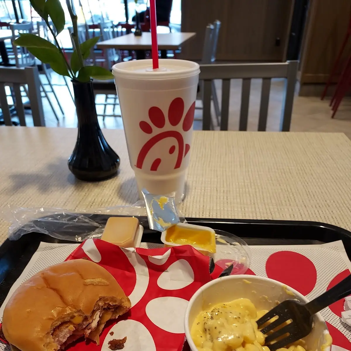 Spicy Chicken Sandwich and Mac and Cheese