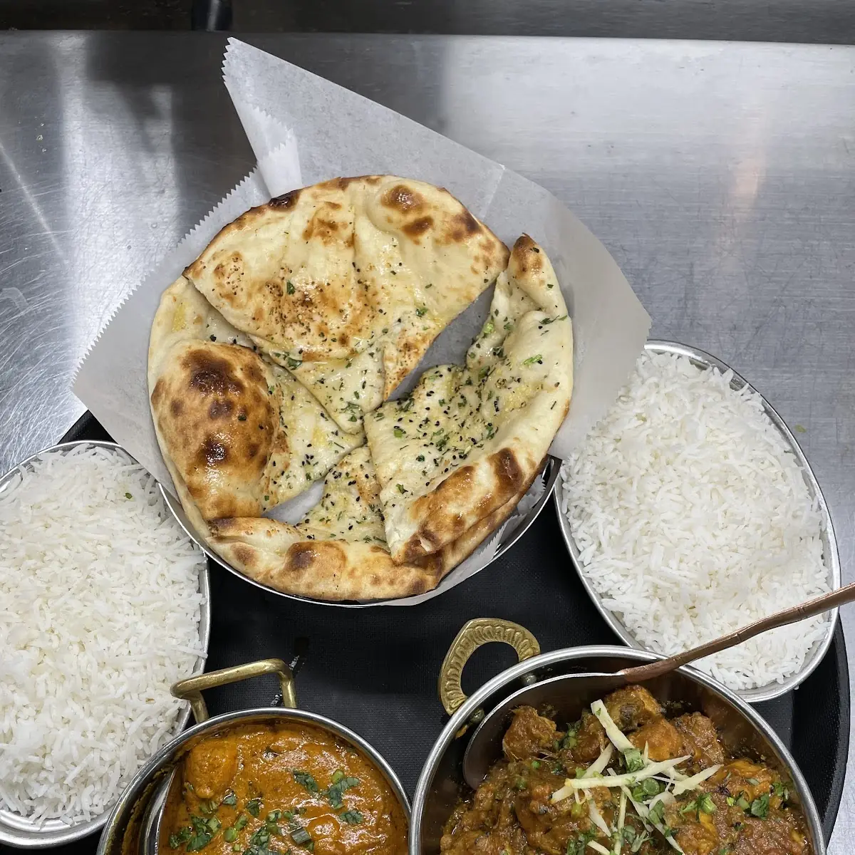 Butter Chicken Curry with Rice and Naan