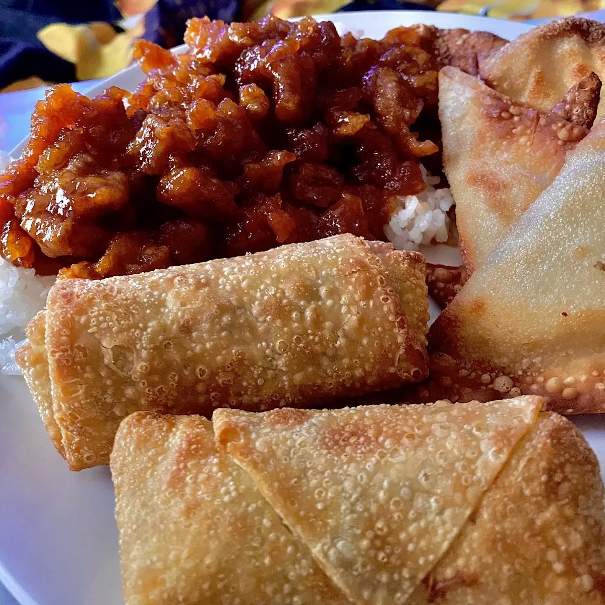 Honey Chicken Egg Roll and Crab Rangoons