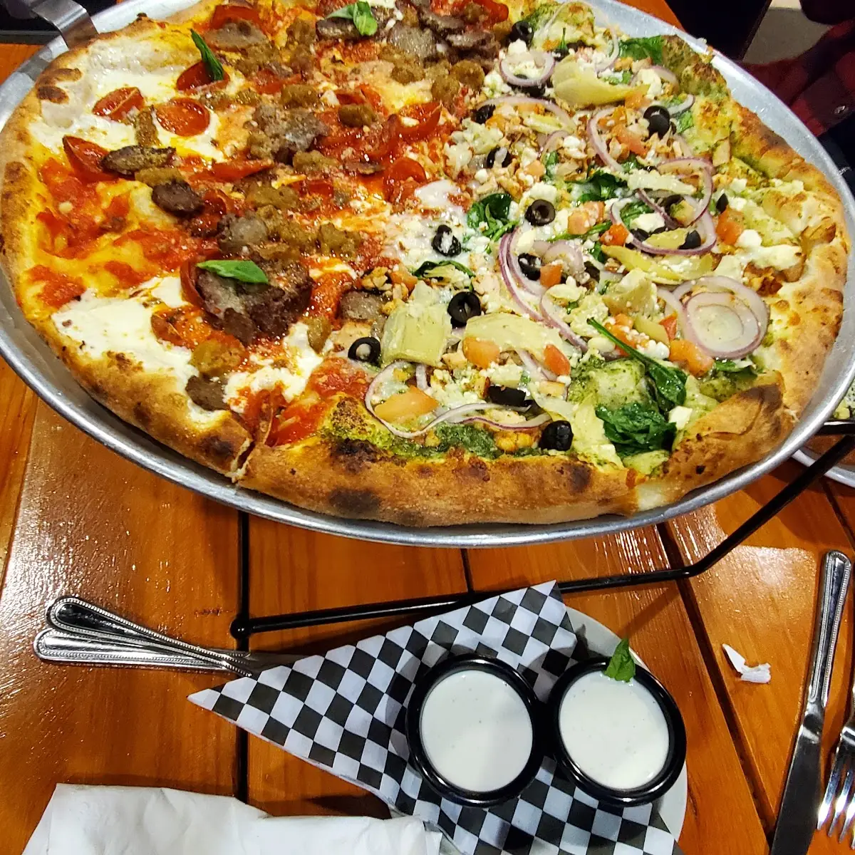 Half Garlic Chicken with White Sauce Half All Meat Pie