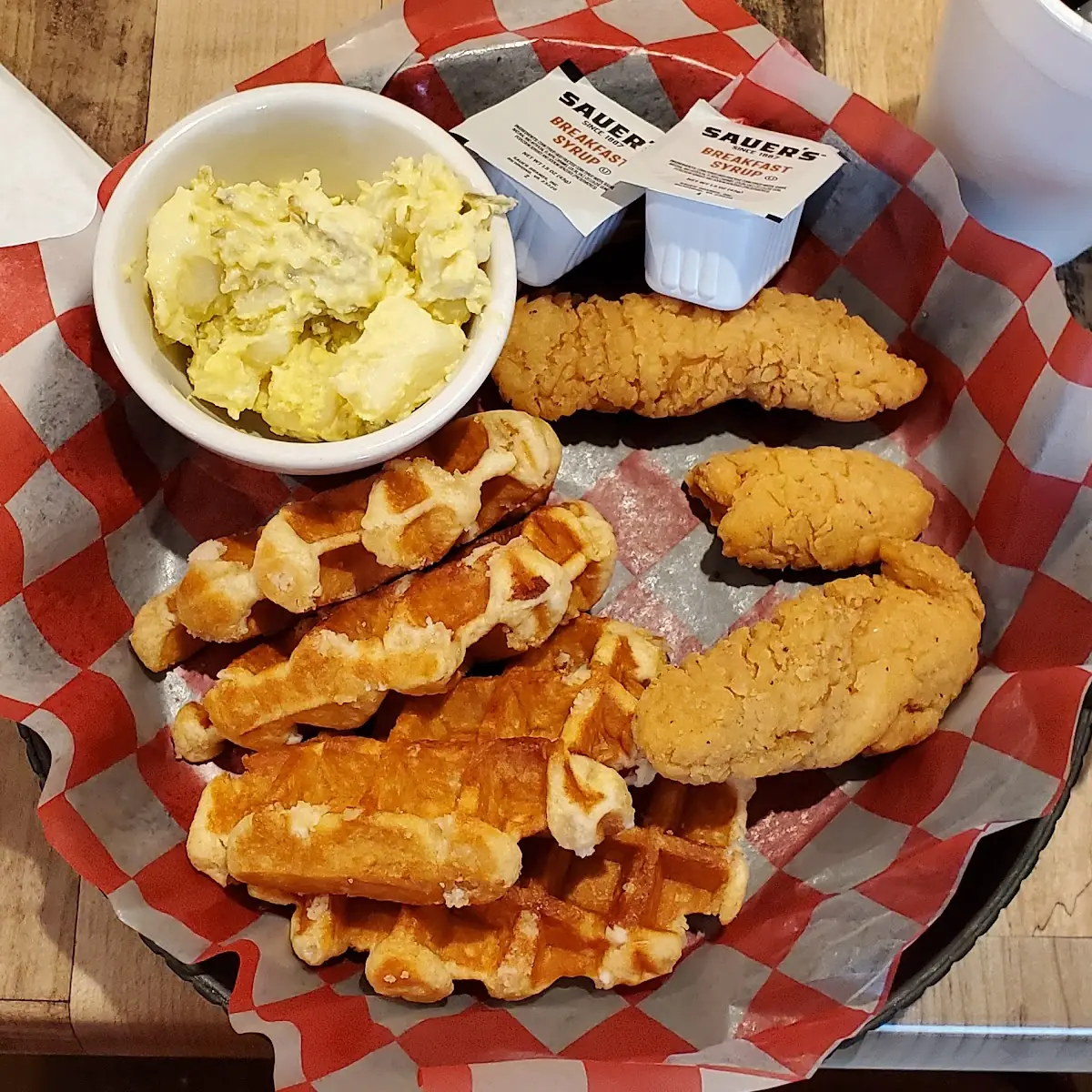 Chicken and Waffles with Potato Salad