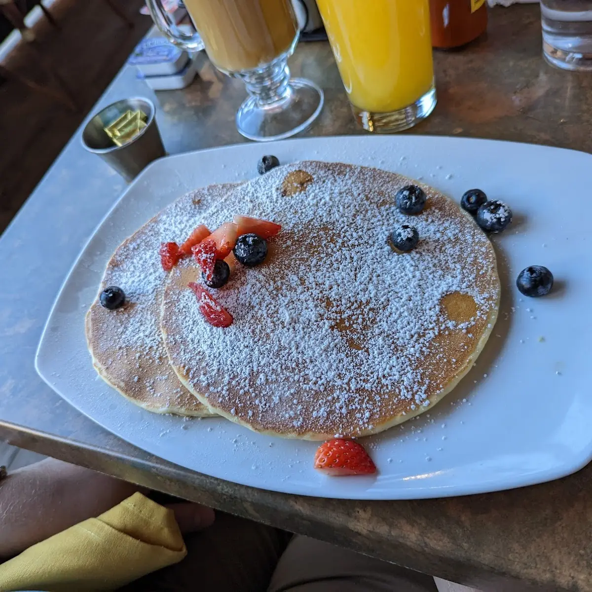 Buttermilk Pancake Breakfast Eggs and Corned Beef Hash