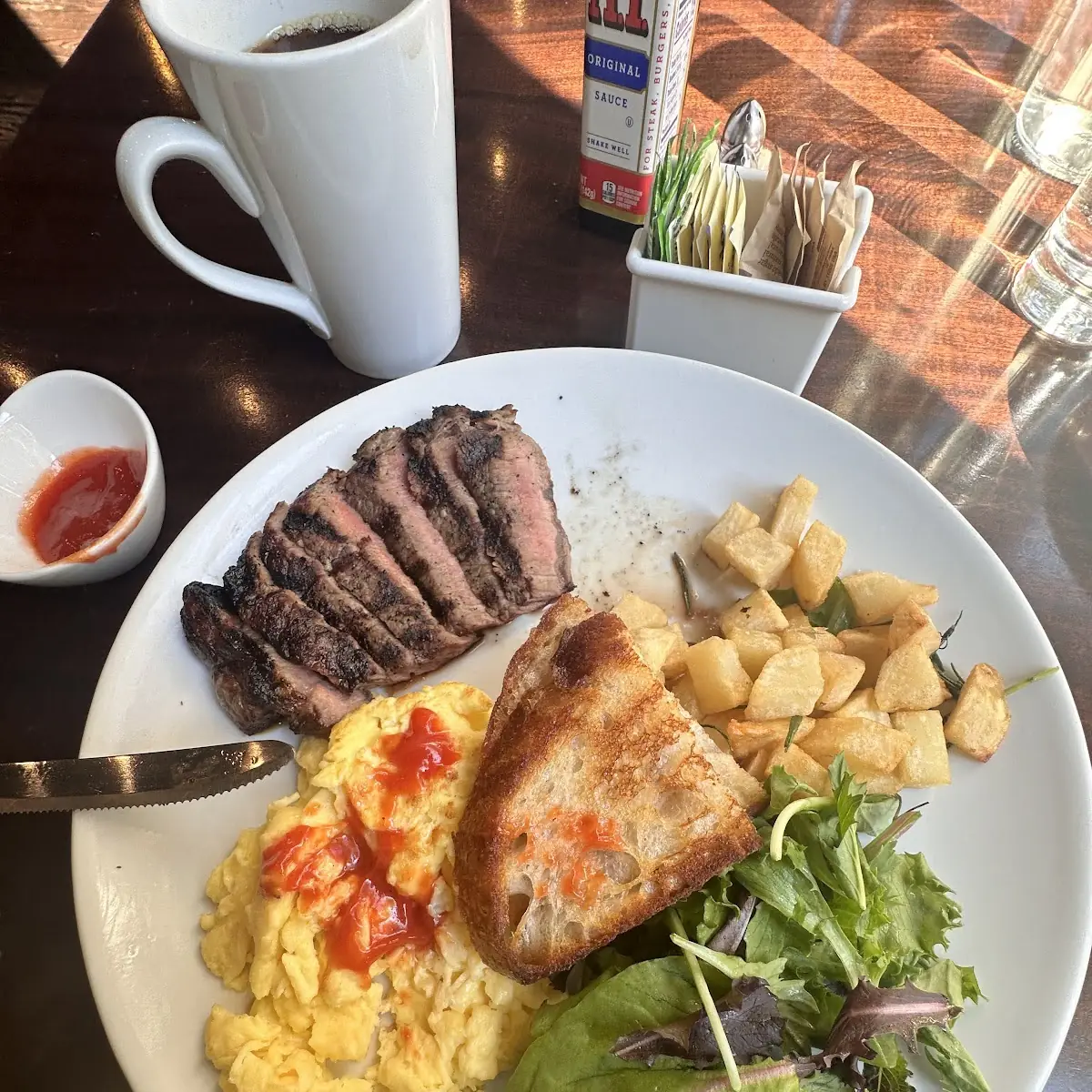 Steak Eggs Potatoes Toast