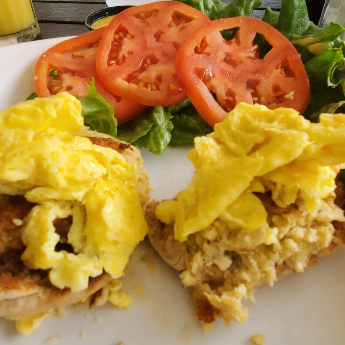 Crab Cake Benny with Scrambled Eggs Instead of Poached