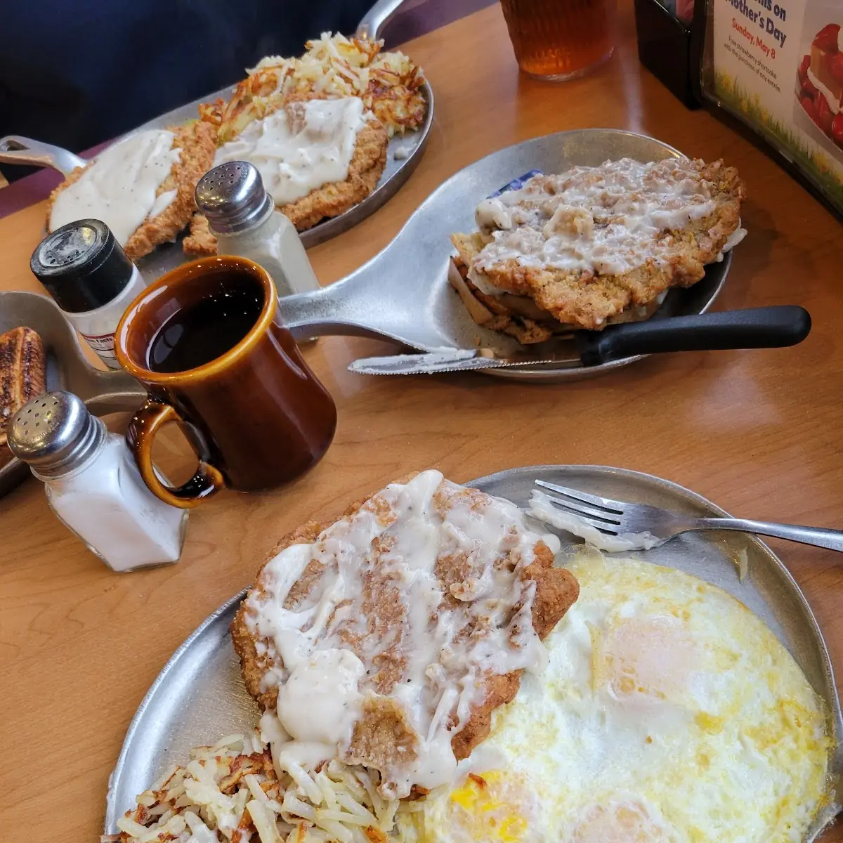 Chicken-Fried Steak & Eggs with Hash Browns and Rye Toast