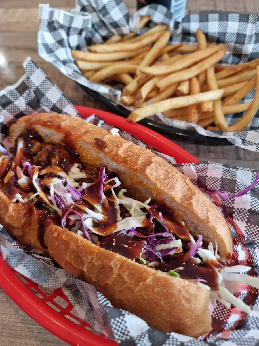 Pulled Beef Roll and Chips, Twelve Boar American BBQ (North Lakes)