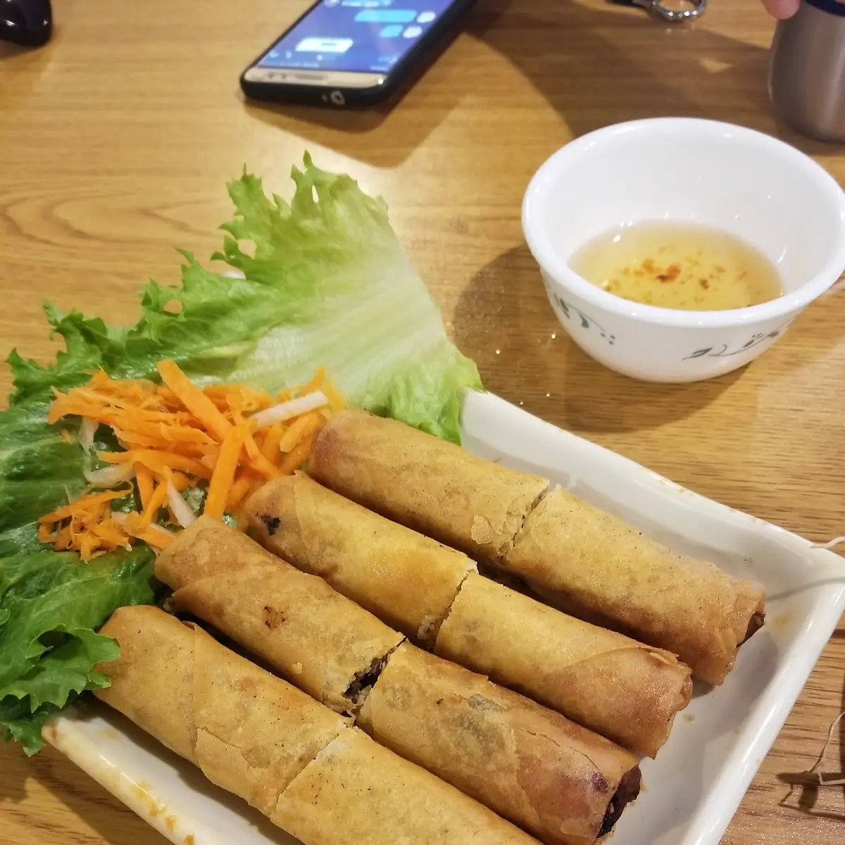 Bamboo Special Vermicelli w Grilled Shrimp Paste on Sugar Cane Grilled Pork and Egg Rolls