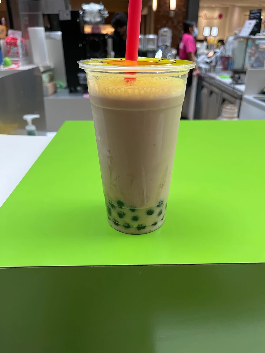 Pineapple Left Chocolate Peanut Butter Right Both with Strawberry Boba