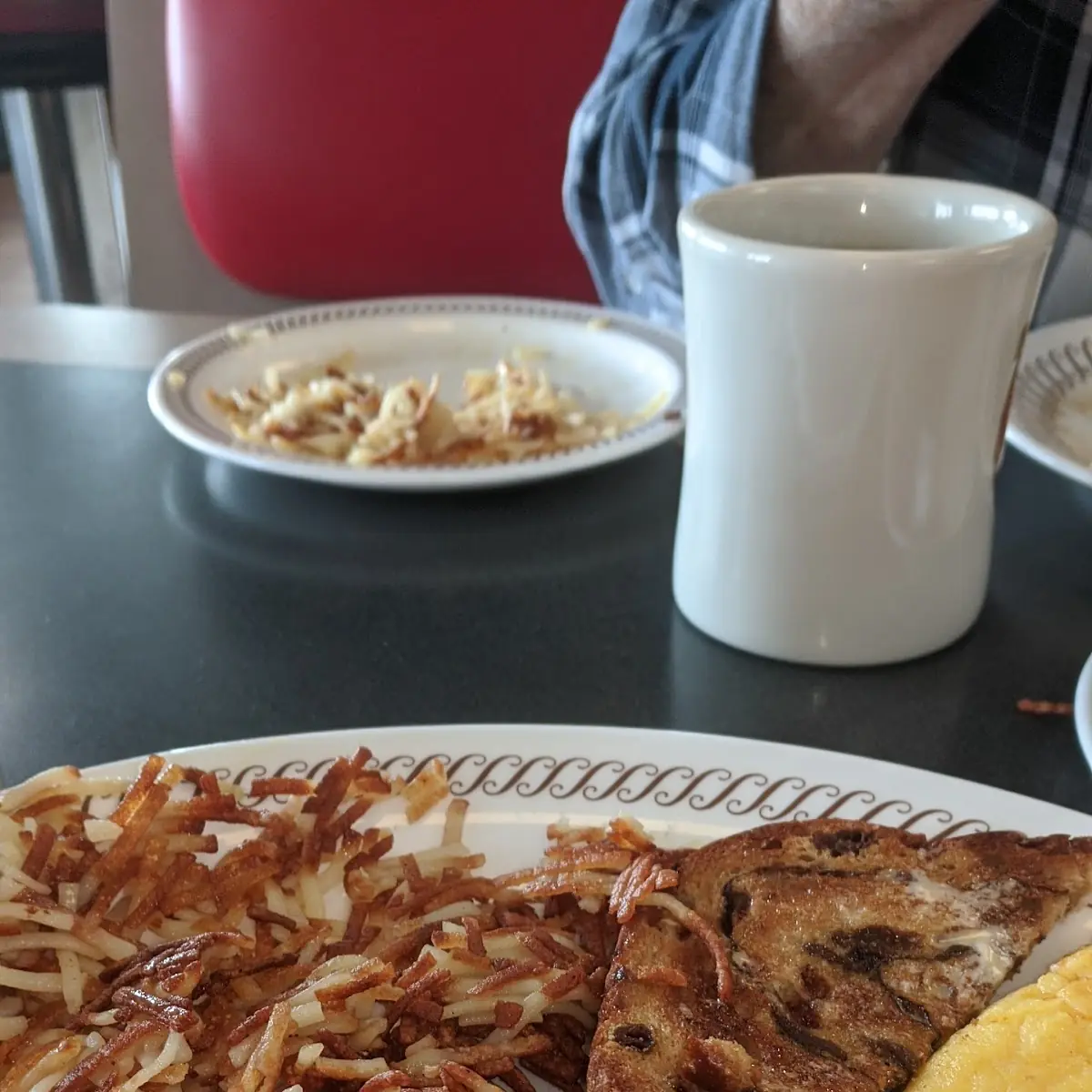 Hash Browns Cheese Omlette Raisin Toast