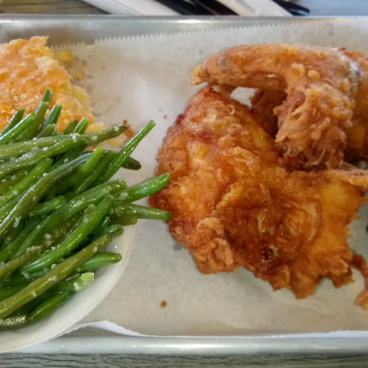 Double Fried Chicken Mac & Cheese Green Beans