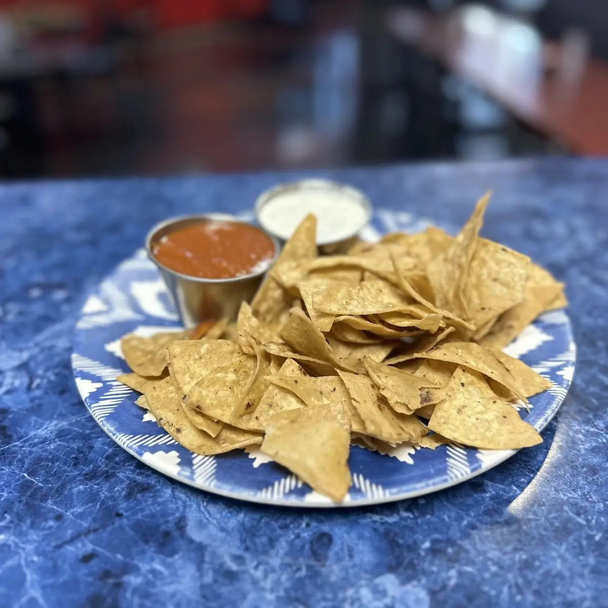 Tortilla Chips with Dill Dip and Salsa