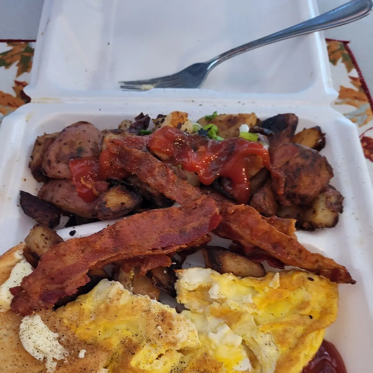 Cheese Omelet Potatoes and Bacon