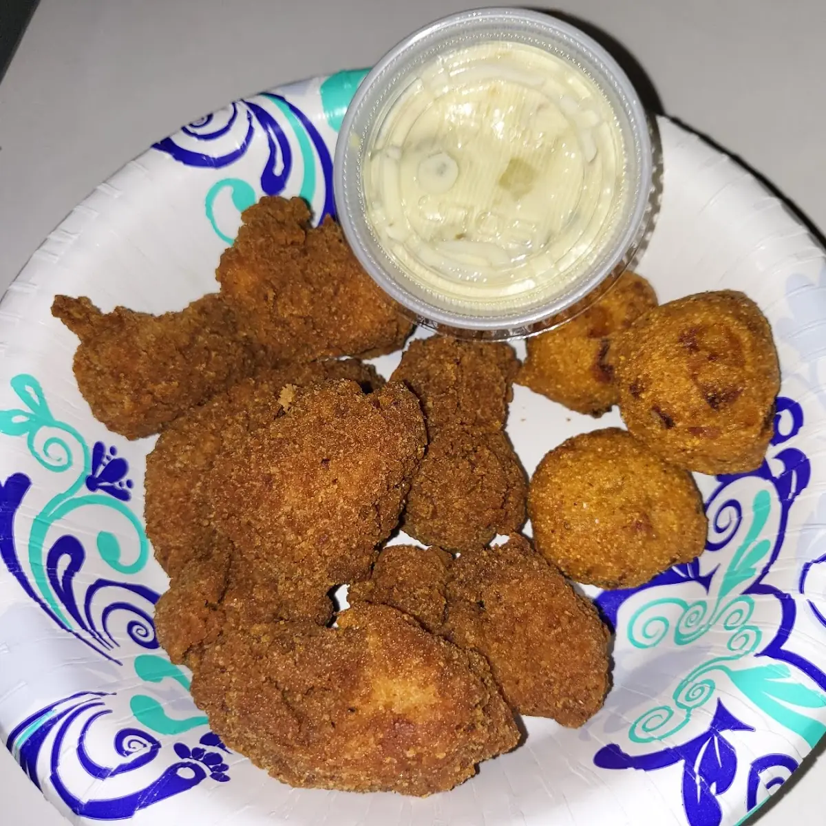 Cajun Catfish Nuggets More Like Bite Sized with Hush Puppies