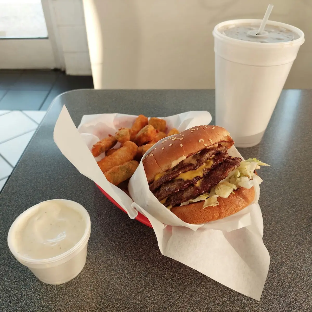 Triple Cheeseburger & Zucchini Sticks