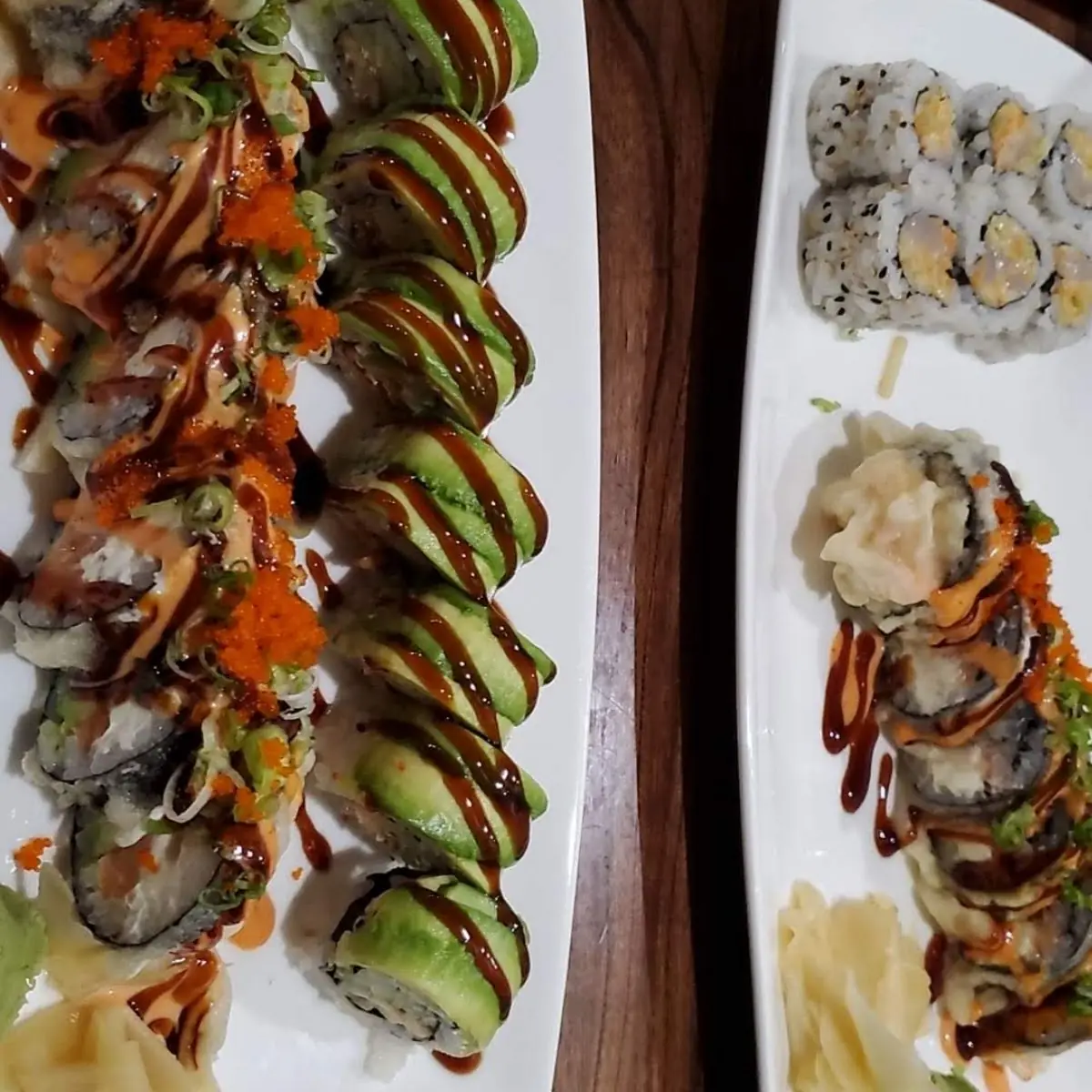 Crispy Salmon Roll and Dragon Roll