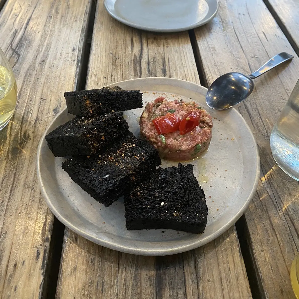 Copper State Beef Tartare Squid Ink Milk Bread Red Pepper
