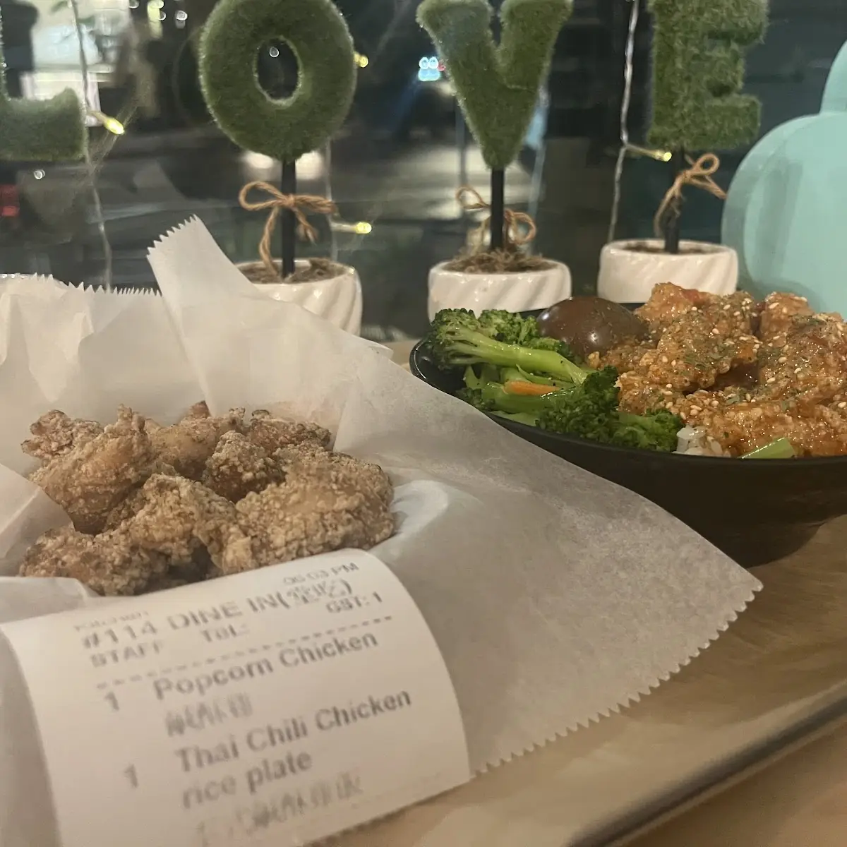 Popcorn Chicken and Thai Chicken
