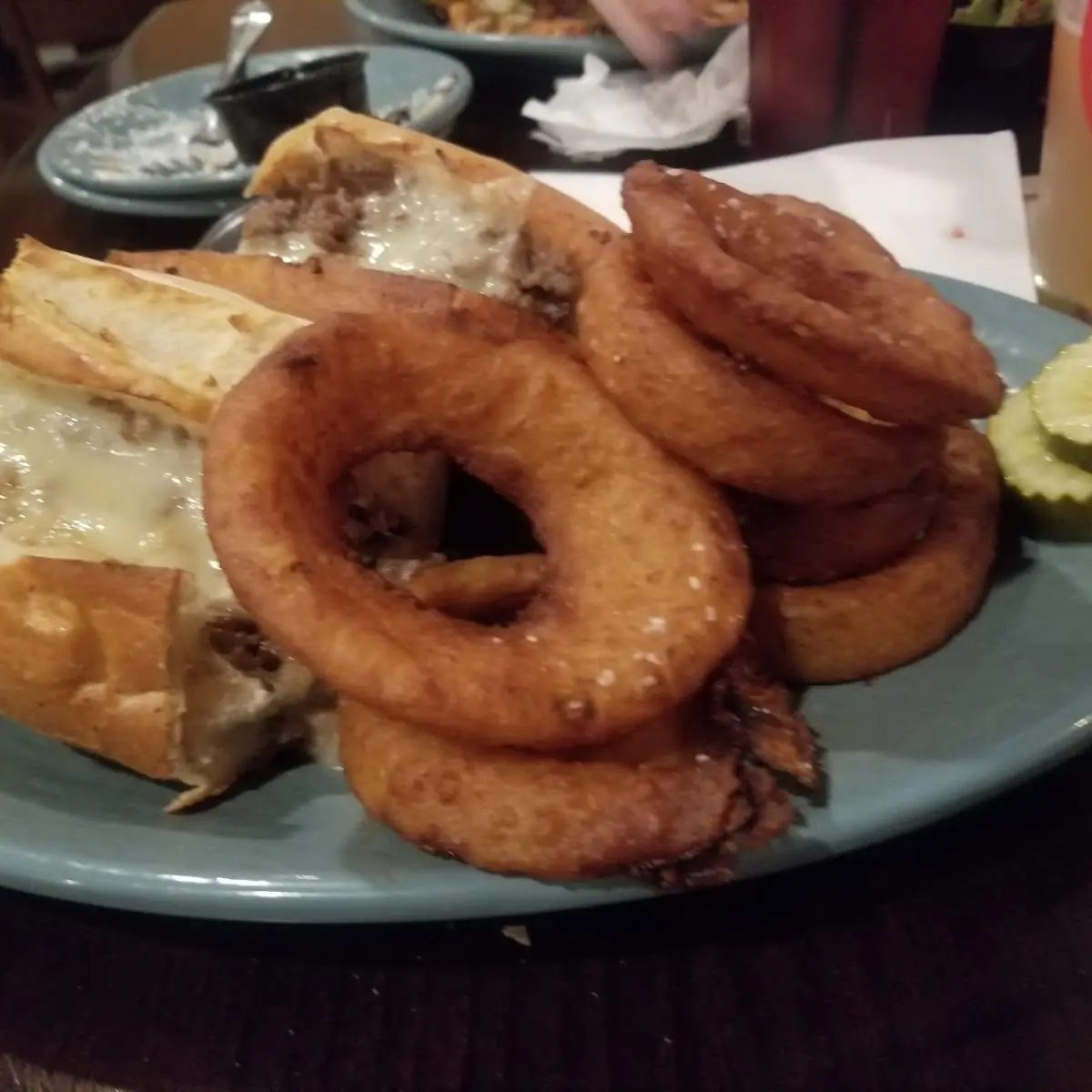 Cheesesteak Hoagie and Onion Rings