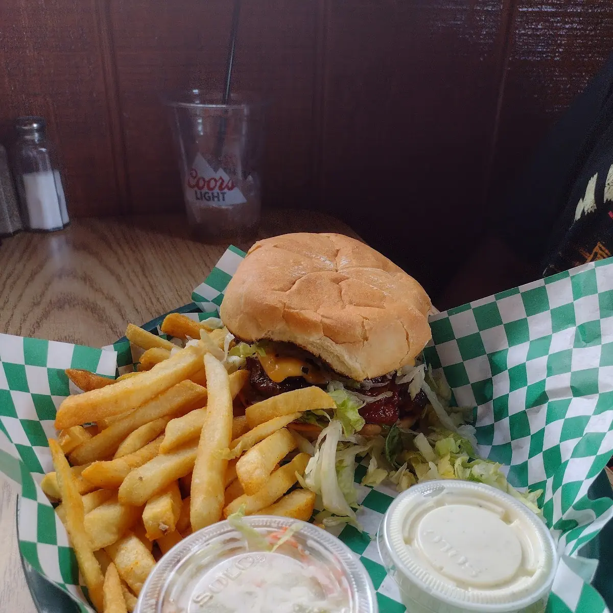 Bacon Cheeseburger with Fries and Coleslaw
