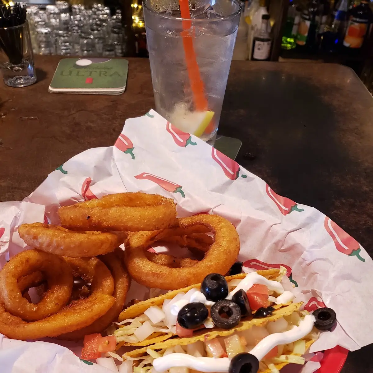 Two Tacos and Onion Rings