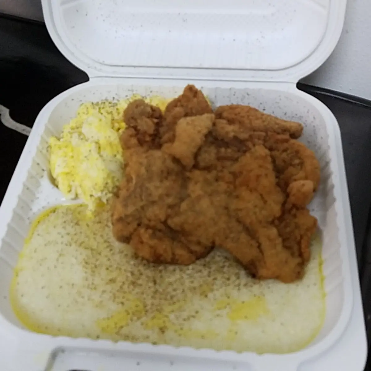 Fried Pork Chop Grits and Scrambled Eggs
