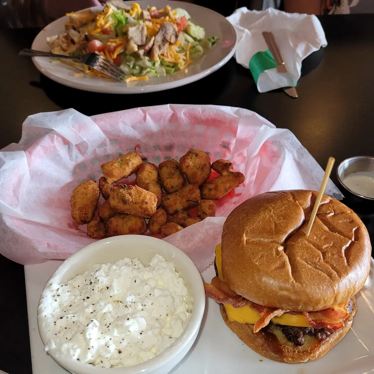 Bacon Cheddar Burger with Cottage Cheese and Cheese Curds