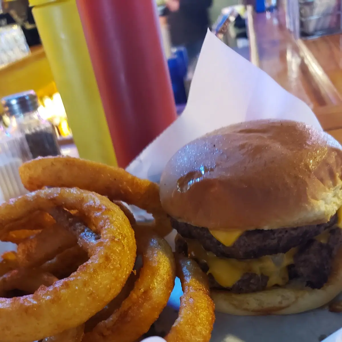 Double Cheeseburger and Onion Rings