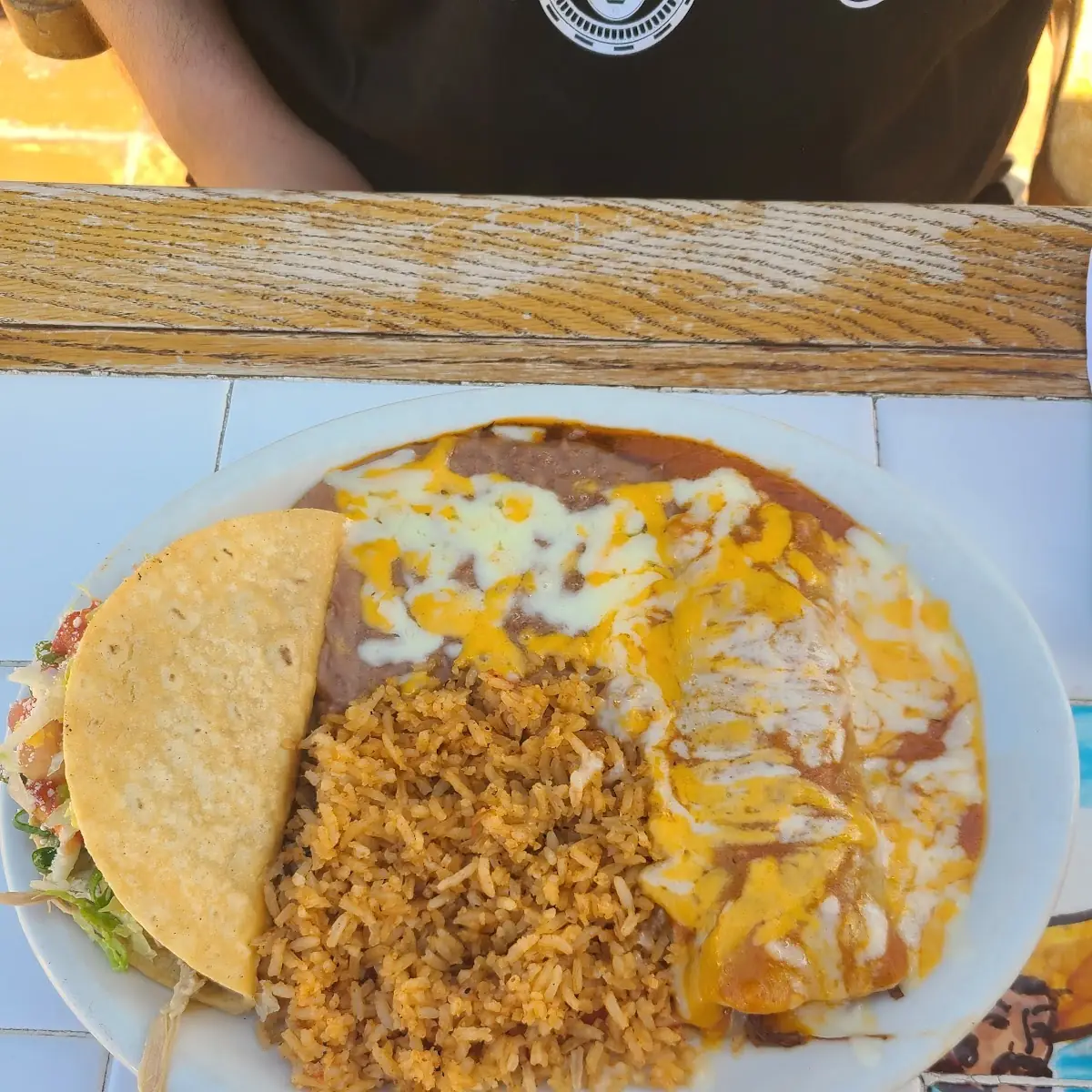 Combo Plate Chicken Taco and Shredded Beef Enchilada