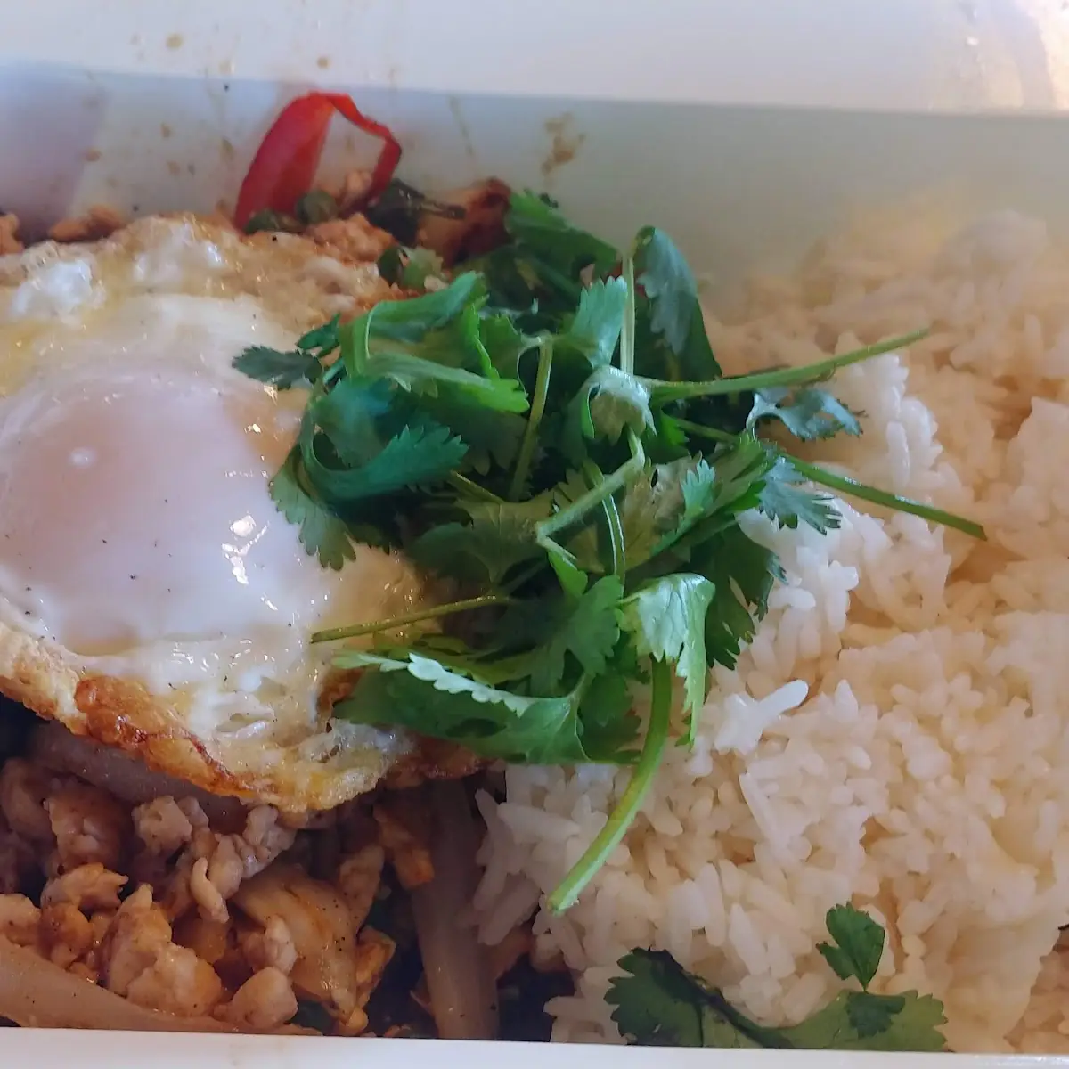 Pad Kra-Pow with Thousand Year Egg